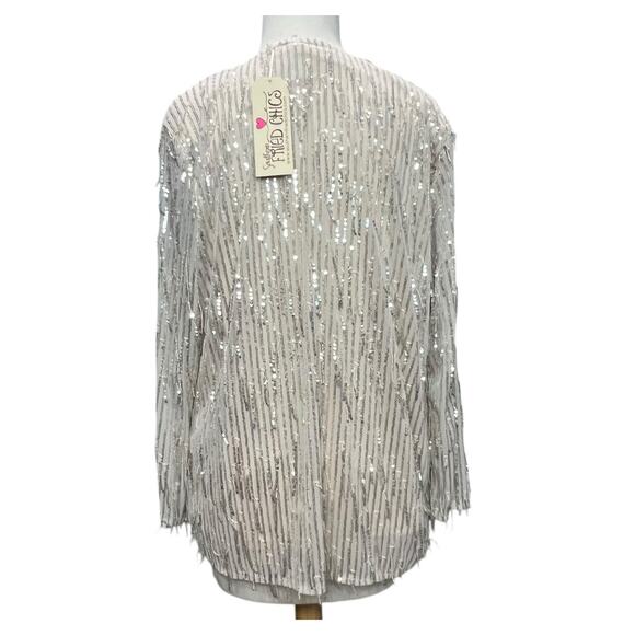 Southern Fried Chics Jacket 3XL Champagne Beige Mesh Sequin Fringe Boho Showgirl - Picture 3 of 16